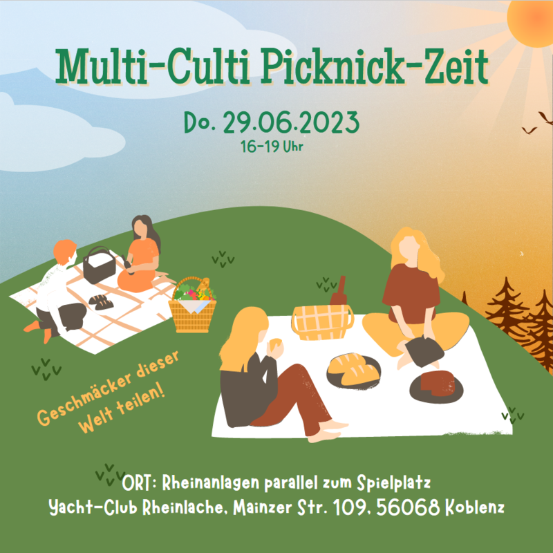 Am Donnerstag, 29. Juni 2023 von 16 bis 19 Uhr wird mit verschiedenen Decken eine lange Tafel mit Lieblingsspeisen aus verschiedenen Kulturkreisen entstehen. 