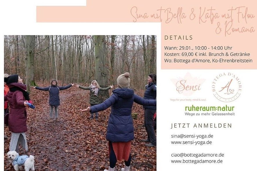 Der Jahresauftakt-Workshop ist eine Kooperation von www.sensi-yoga.de und www.ruheraum-natur.com und findet in der Bottega D’Amore in Koblenz-Ehrenbreitstein sowie im Koblenzer Stadtwald statt.