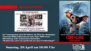 m Samstag gibt's um 19:30 Uhr im Kino in Lahnstein den Kult-Film "Gremlins" zu sehen. 
