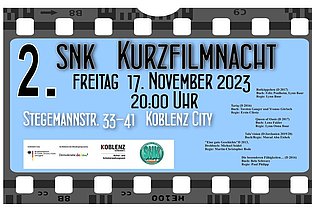 Am Freitag, den 17.11. 23 findet ab 20 Uhr in der Stegemannstr. 33-41 (Soziales Netzwerk Koblenz) in Koblenz die 2. SNK-Kurzfilmnacht mit dem Titel "Das Ende der Kindheit"statt.