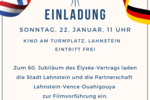 60. Jubiläum des Élysée-Vertrags: Stadt Lahnstein und Partnerschaft Lahnstein-Vence-Ouahigouya laden ein
