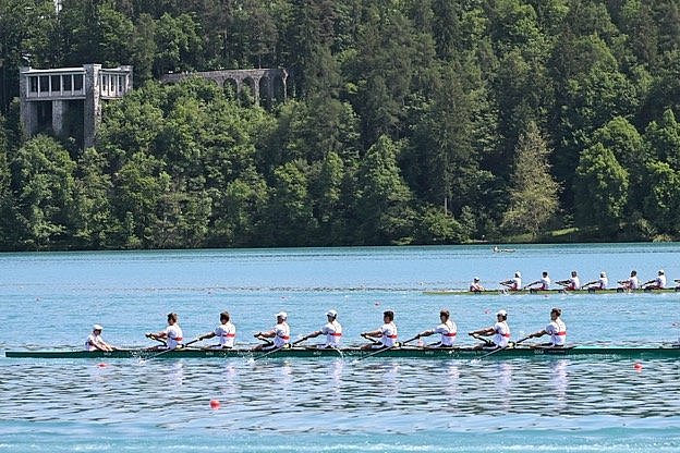 Jonas Wiesen und der Deutschlandachter erneut auf Platz vier bei den EM im Rudern