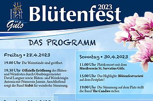 Eröffnet wid das Gülser Blütenfest am Freitag um 19:30 Uhr durch den Oberbürgermeister David Langner.